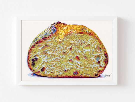 Bread Graphic Art Kitchen Original Bakery Artwork Food Wall Baker Gift 8 By 12 Simple Colorful Still Life Painting Komarovart