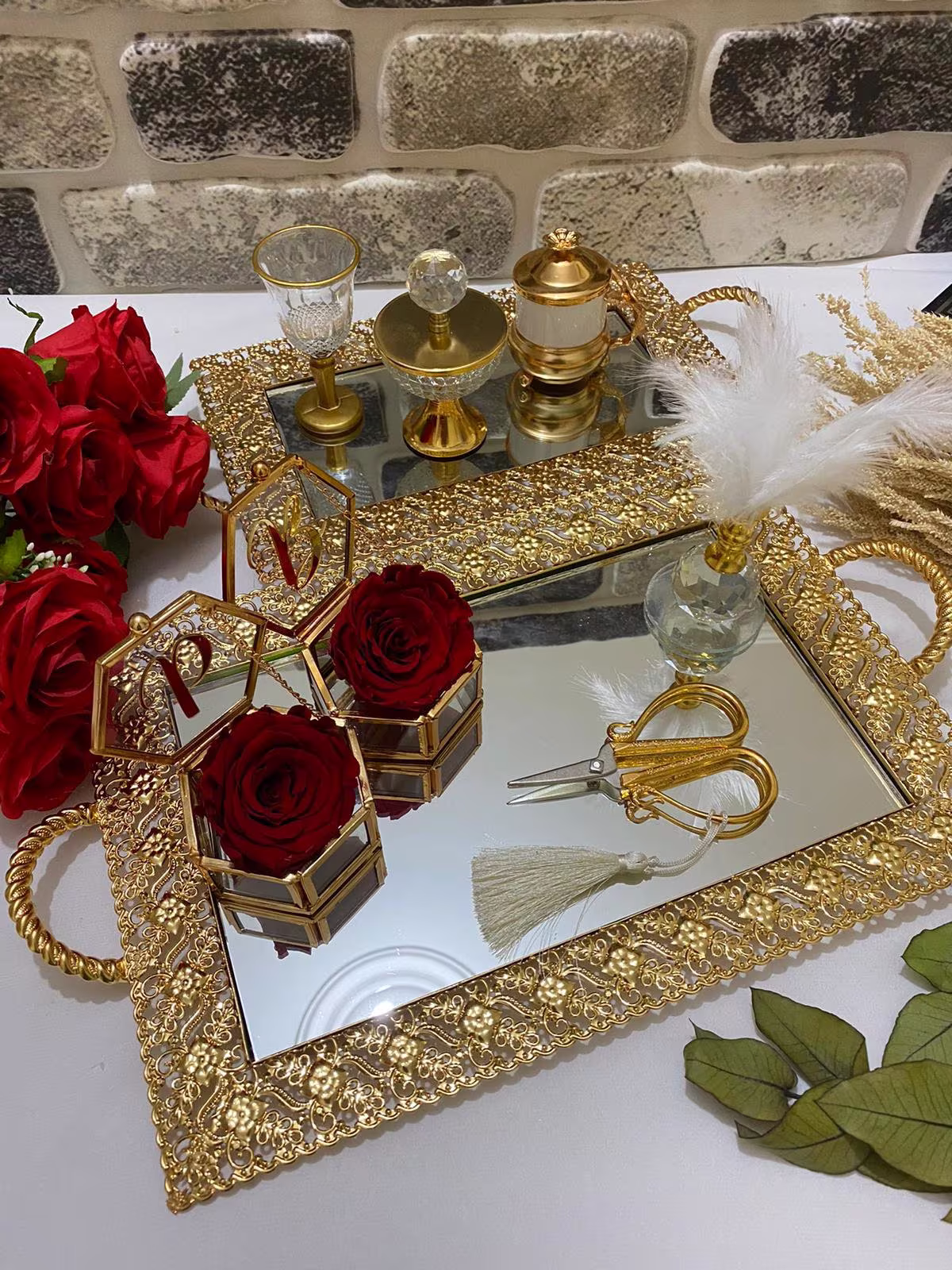 Personalized Engagement Tray Set With Gem, Wedding Gifts, Bride To Be, Favors, Set, Rings, & Groom