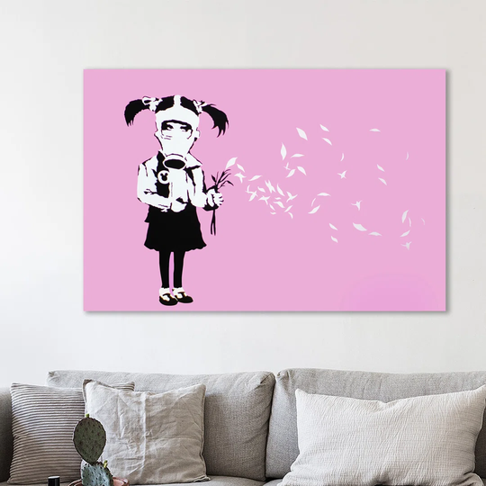 Gas Mask Girl Pink by Banksy - Wrapped Canvas Graphic Art Print