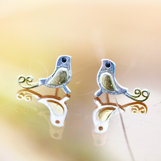 Small Bird Stud Earrings Sterling Silver 925 , Little Girl Minimalist Jewelry