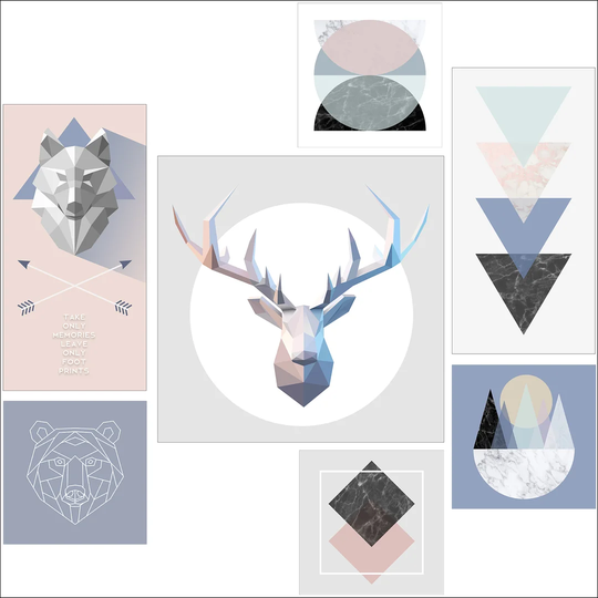 Geometrical Forms And Animals 7 Piece Graphic Art Print Set on Canvas