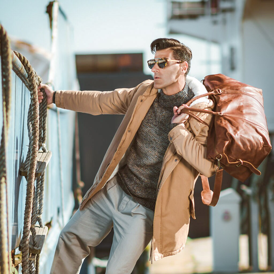 Personalized Large Leather Weekend Duffle - Holdall Overnight Bag Weekender Duffel in Vintage Brown Handmade By Mahi