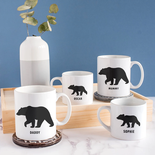 Bear Family Mugs, Gift For Dad, Personalised Matching Mugs Set For Dad Mom Son Daughter