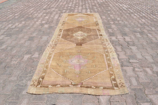 3x10 Turkish Pastel Runner, 3x10 Vintage Runner Rug, 3x10 Pastel Rug, Turkey Rug, Handmade Rug, 3'7x10'4 Ft, 695-K