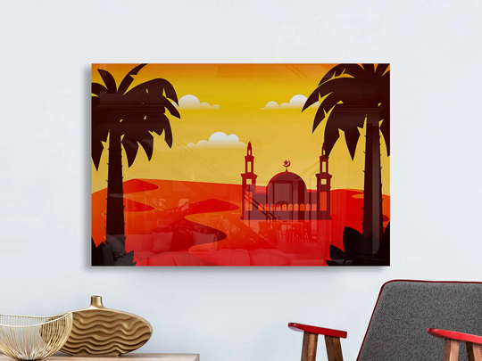 Framed Islamic Art Tempered Acrylic Glass Wall Decor Arabic Desert Prints Canvas Muslim Grand Mosque