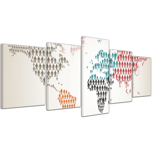World Map Human Pictogram II 5-Piece Graphic Art on Canvas Set
