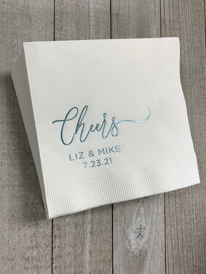 Personalized Napkins Wedding Custom Monogram Cheers Rehearsal Dinner Beverage Cocktail Luncheon Guest Towels Available