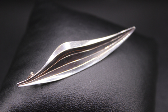 Hermann Siersbol Brooch - A Mid-Century Danish Sterling Silver in The Form Of A Slender Leaf Free Delivery