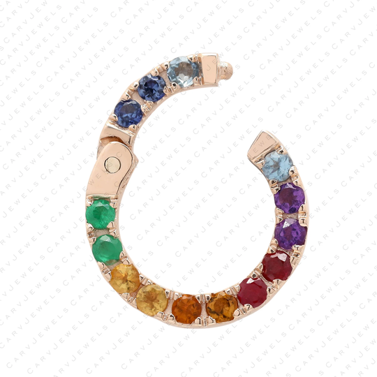 Rainbow Elongated Round 14K Solid Gold Enhancer Charm Pendant Connector ~ | Durable Chain Multiple Charms Thick Links