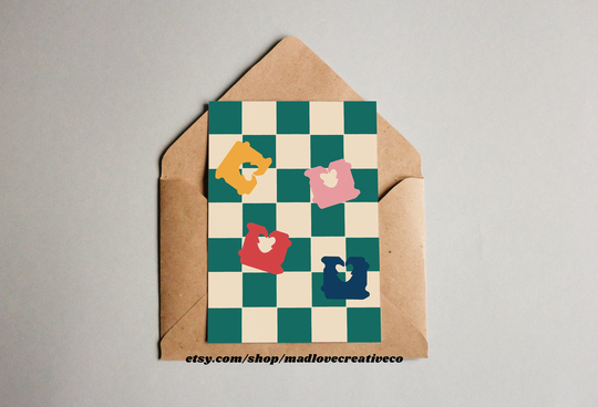 Expiry Date Greeting Card - For Breakfast Food Lovers, Bread Lovers Gift, Quirky Greeting Card, Cute Checkered Card, 5x7 Blank Card