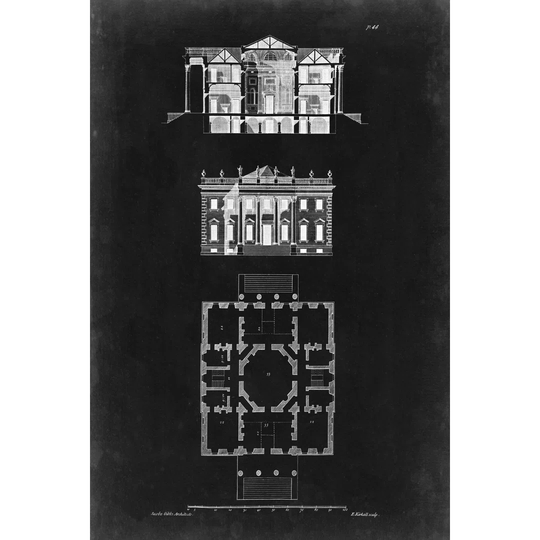 Graphic Building & Plan V by James Gibbs - Wrapped Canvas Graphic Art