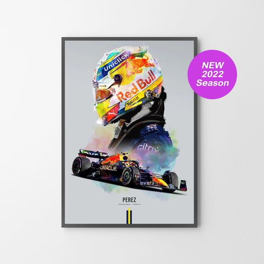 Sergio Perez 2022 F1 Car & Helmet | Poster Print Art Gift Illustration | Unframed
