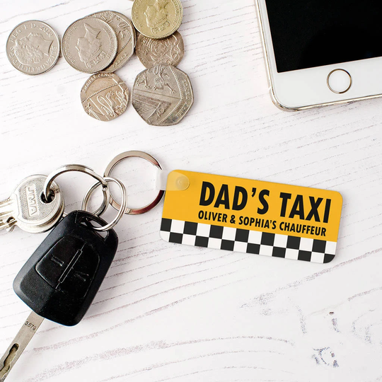 Funny Dad Keyring, Personalised Dad's Taxi Keyring Gift For