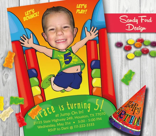 Bounce House Birthday Party Invitation For Boy Or Girl - Personalized With Your Photo Digital File