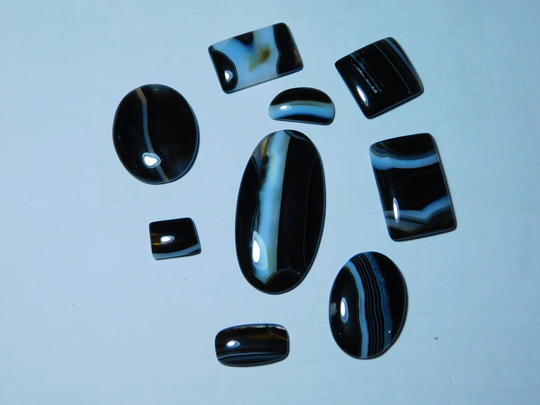Pcs 9 Very Gorgeous Loocking Lot Black Banded Agate, Agate Cabochons Top Quality Natural Handmade Loose Semi Precious 250Cts