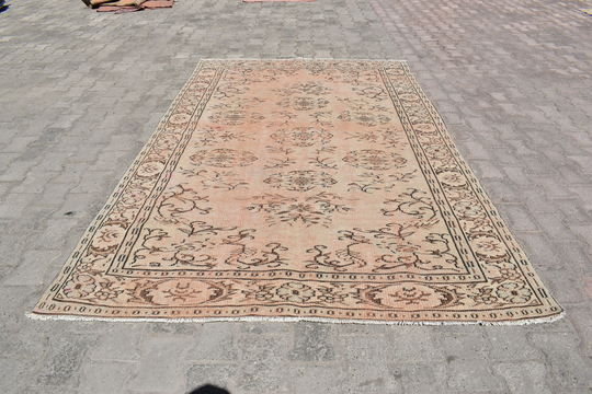 5x8 Anatolian Rug, Turkish Rug, Turkey Vintage Rug, 5x8 Area Rug, Pastel Rug, Orange Rug, Muted Rug, Oushak Rug Ft, 5'4x8'8 Ft, 6157
