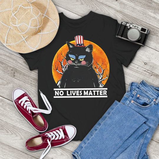Black Cat No Lives Matter Sunset Vintage T-Shirt, Lovers Shirt, Halloween Gift Tee For You & Your Family