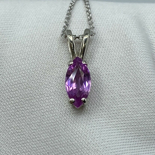Igi Certified Fine Vivid Pink Unheated Sapphire Marquise Cut White Gold Pendant