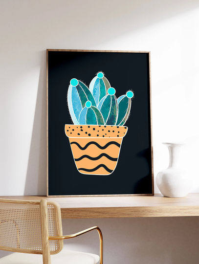 Graphical Cactus Illustration Print, Floral Art Minimalist Flower Poster, Drawing Art, Home Decor