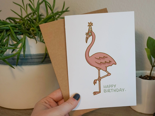 Flamingo Happy Birthday Card | Blank Illustrated Greeting Funny