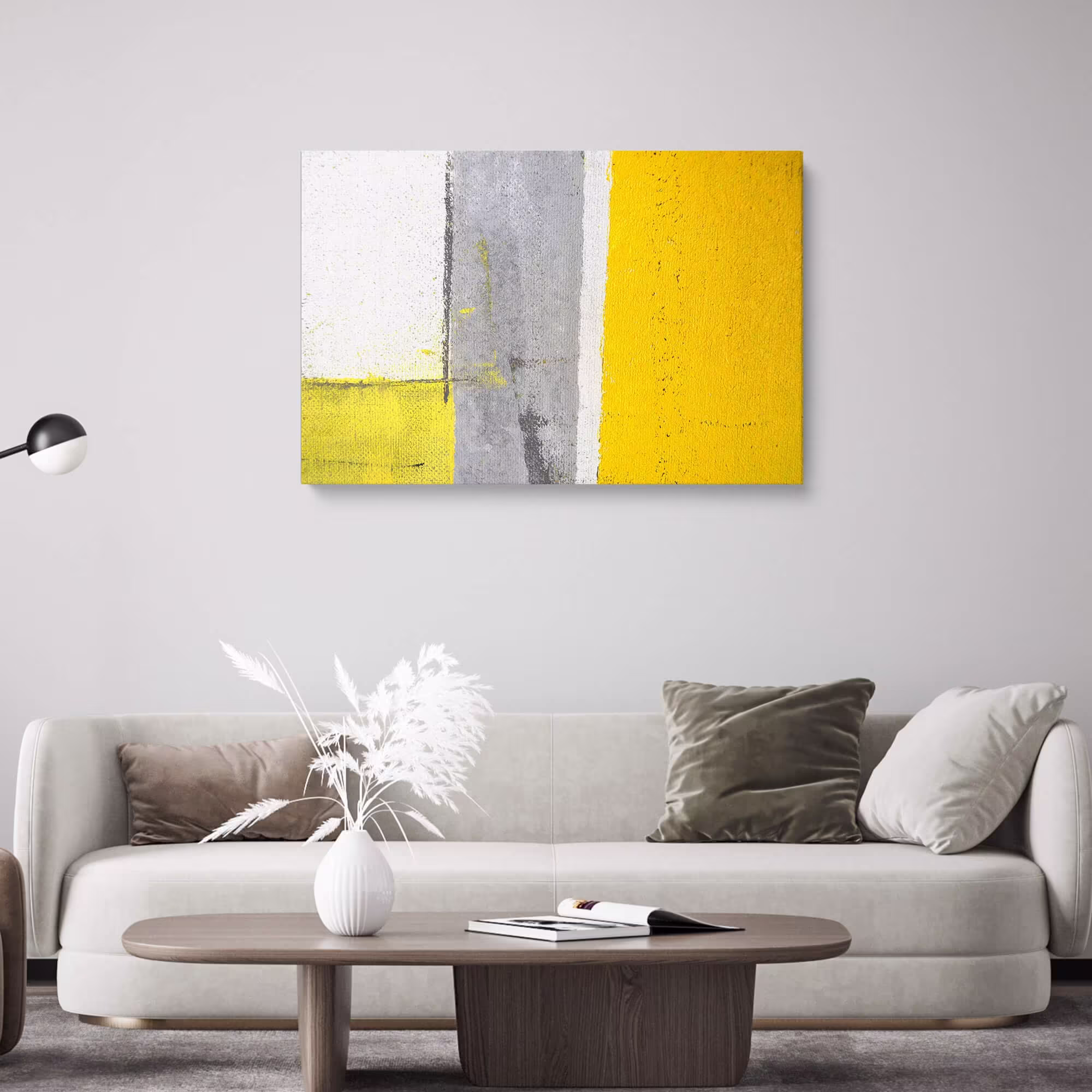 Grey & Yellow Abstract Art Painting Canvas Wall Framed Prints Office Decor Modern Pictures & Paintings