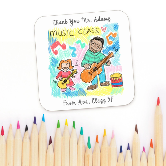 Personalised Child's Drawing Coaster - Custom Thank You Teacher Christmas Gift For
