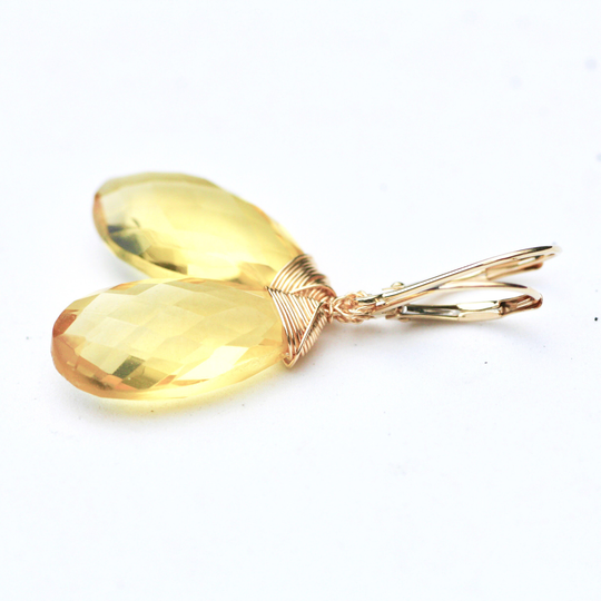 Natural Citrine Earrings Solid 14K Yellow Gold , November Birthstone 13Th Anniversary