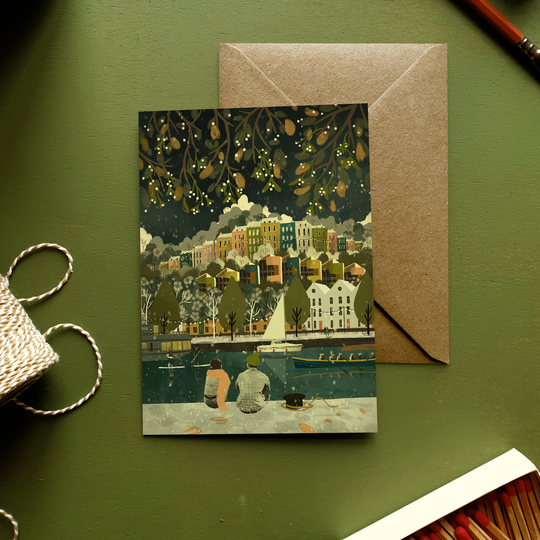 Christmas Bristol Rainbow Houses Harbour Illustration Greeting Card Set