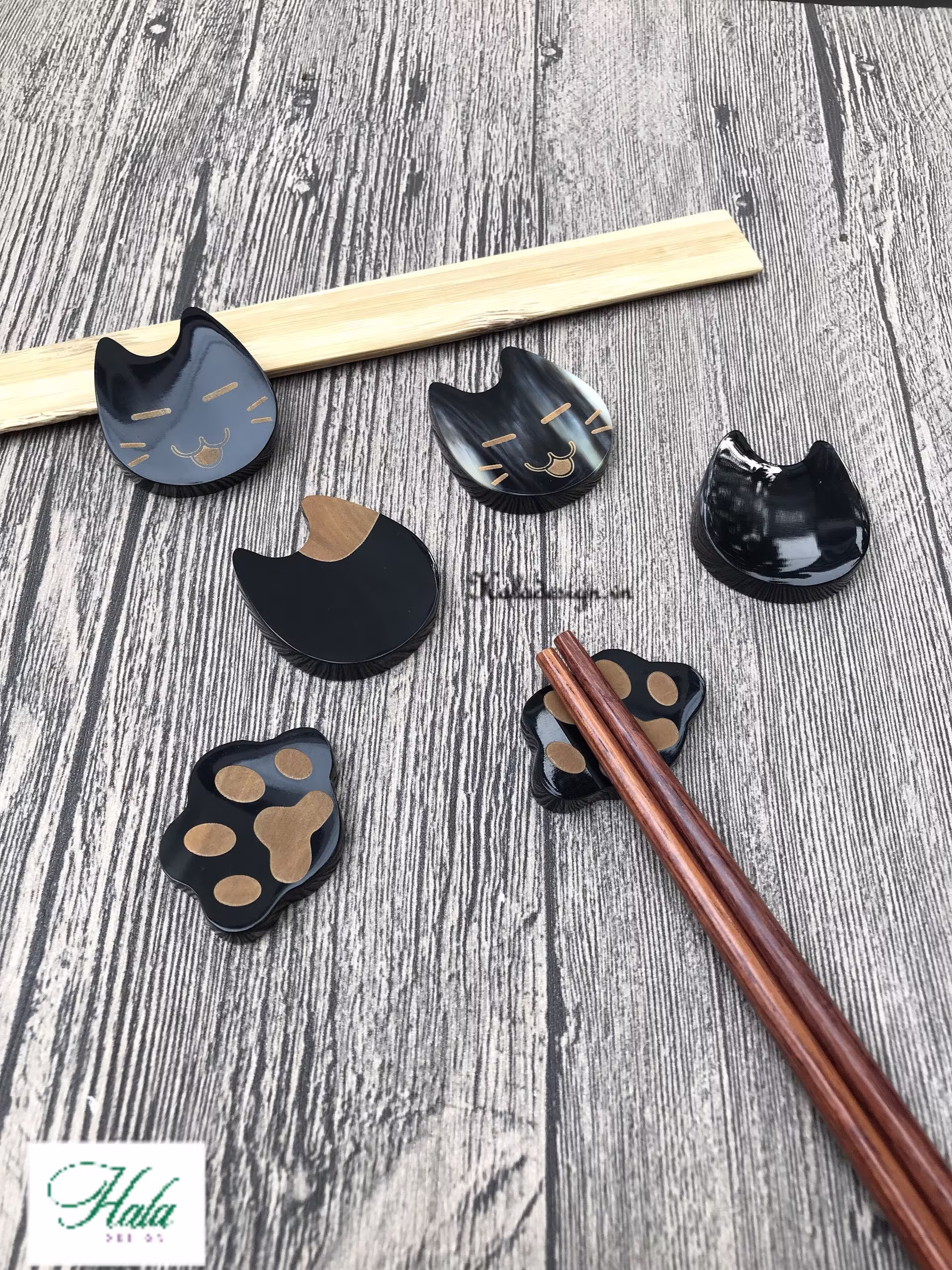 Kawaii Buffalo Horn Cat Chopstick Rest, Hashioki Chopsticks Rest Set, Japanese Chopstick , Cute Rest