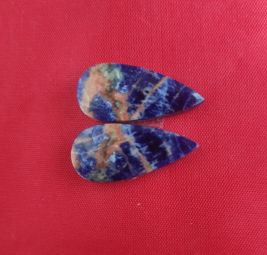 Sodolite Cabochon Pair, 27x12mm Pear Shape Gemstone 22 Ct Loose Cabochon, Handmade, Multi Color, Gift For Her, Jewellry Women