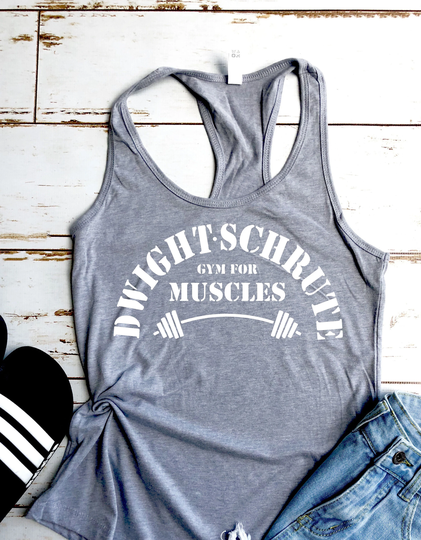 Dwight Schrute Gym For Muscles - Grey Tank Top Racer Back Ladies Workout Gear By Deep Tracks Only The Office, Scranton