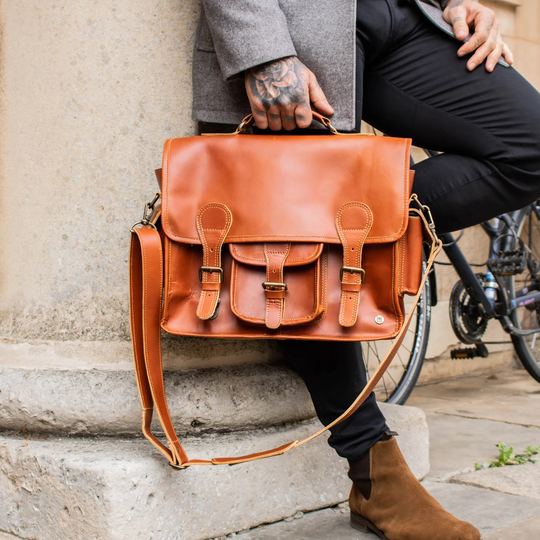 Personalized Large Buffalo Leather Satchel - Messenger Bag School/Work With 15
