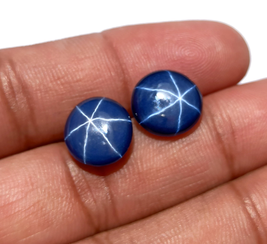 Star Blue Sapphire-Star Sapphire Gemstone-Genuine Round Shape Cabochon-Linde Match Pair Loose Stone-12 Mm