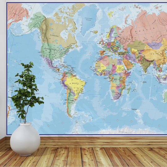 'Blue Ocean World Map' Graphic Art Print
