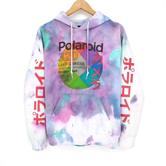 Polaroid Japanese 320 Land Camera Custom Tie Dye Hoodie Sweatshirt Retro Throwback S