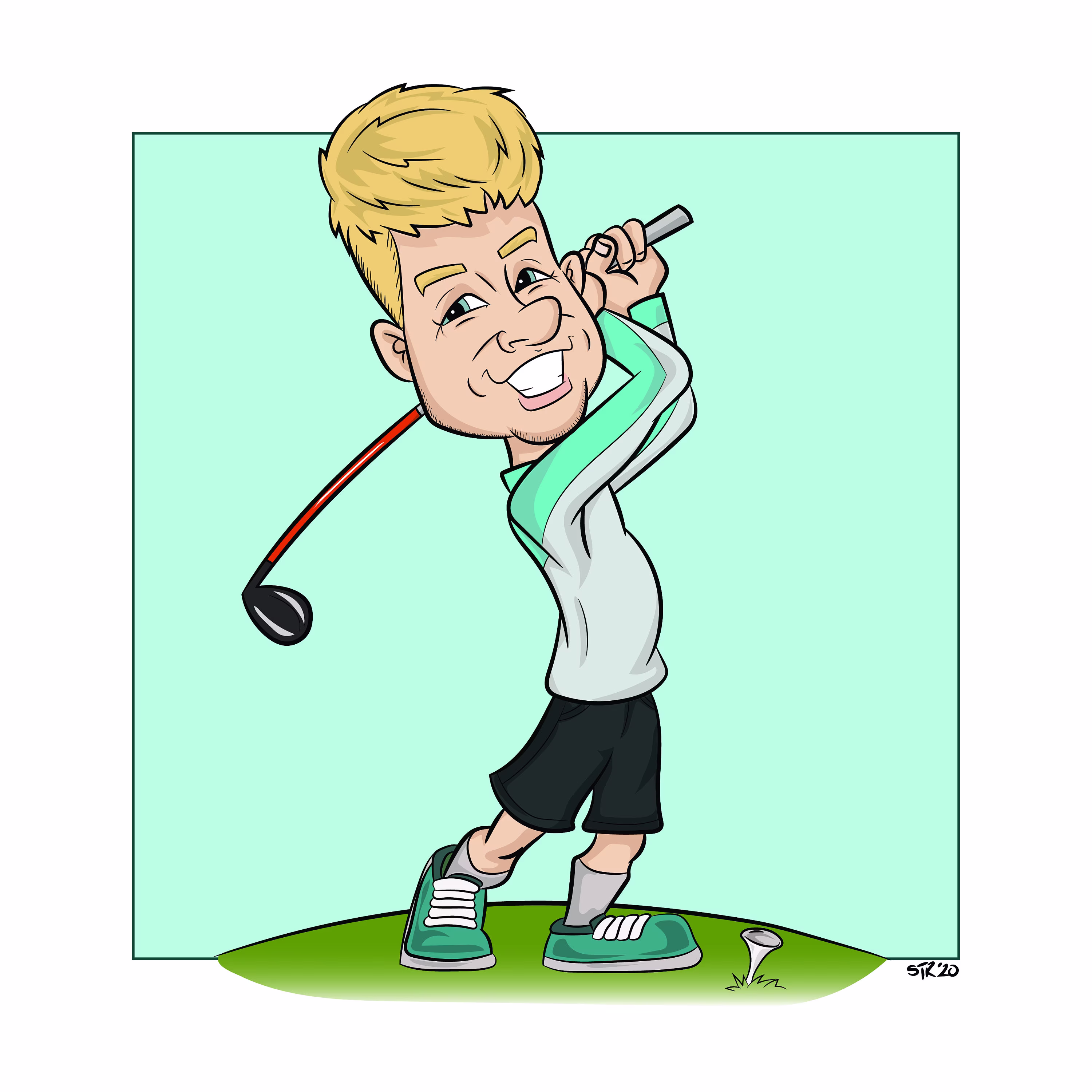 One Person Digital Caricature From Photo - Golfer Caricature. Personalised Gift. Baseball Sport