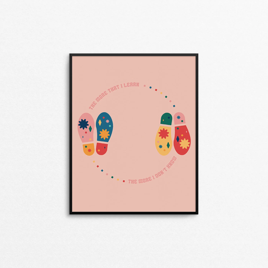 The More I Learn Art Print - Dance Diagram, Shoe Art Print, Pink Typographic Colorful Inspiration Quirky Learning Wall