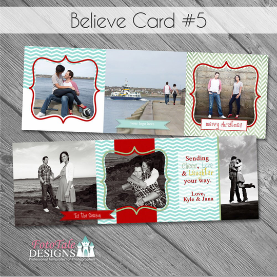 Believe Christmas Card No. 5 - 5x5 Trifold Photo Card Templates For Photographers On Whcc & Millers Lab Specs