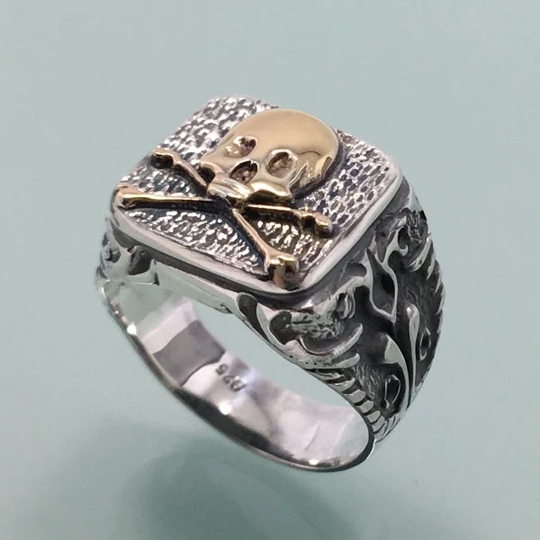 Mens Silver 925 Skull Ring 24K Gold Plated/Masonic Biker Harley Handmade - All Sizes