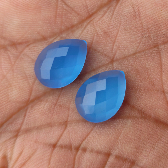 Faceted Gemstone Pair, Blue Chalcedony Pair 7x5 Mm To 20x30 Calibrated Size Loose Stone For Jewelry, Flat Back, Ring