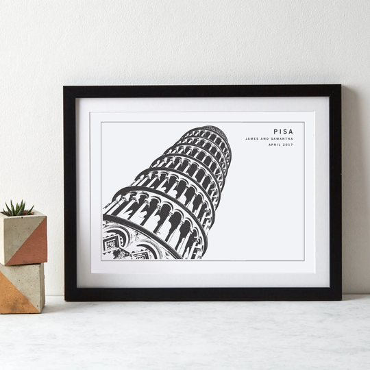 Leaning Tower Of Pisa Monochrome Italy Art Print|Personalised Print|Tuscany|Anniversary Gift