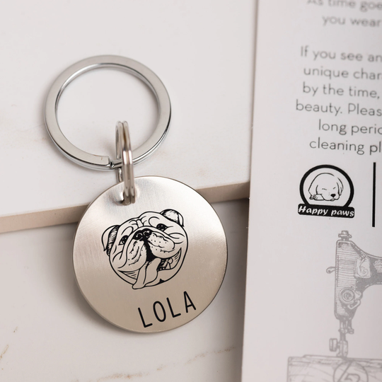Personalized Mixed Metal Pet ID Dog Collar Tag, Engraved Graphic Art Cat Name Identification, Unique Gift, Happypaws