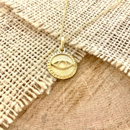 Good Vibe Evil Eyes Coin Necklace No Coloration Stunning Trendy Must Have Fashionable Unique 14K Gold Vermeil Stackable