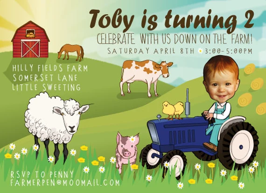 Farm Birthday Party Invitation For Boy Or Girl - Personalized With Your Photo Digital File