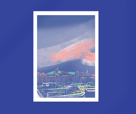 Illustration A4 Marseille Vieux Port, Vue Sur Notre Dame