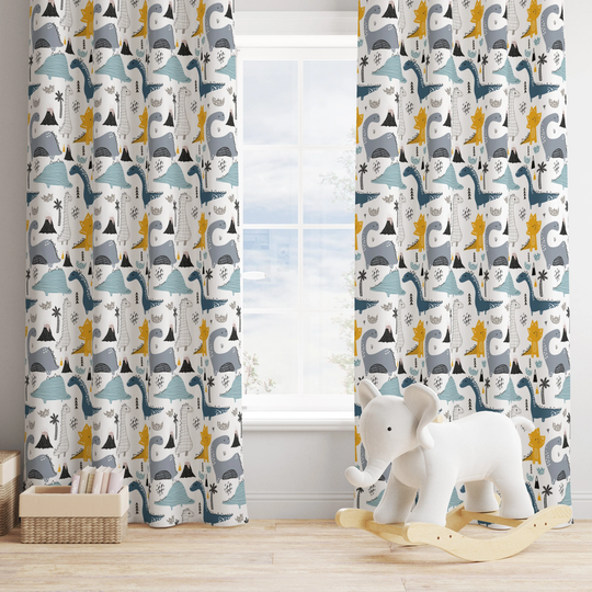 Dinosaur Curtains, Nursery Blackout Curtains - Curtains With Eyelets, Curtains, Decor, Nursery, Decoration