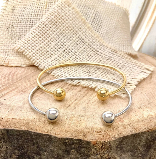 Double Ball Cuff Bracelet No Coloration Gold Plated Stackable Trendy Fashion Basic Classic Thin Band