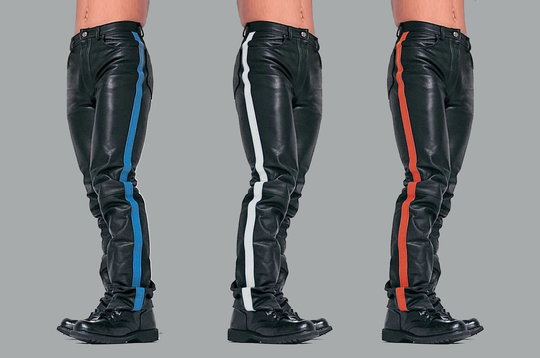 Genuine Sheep Skin Leather Pants With Colors Straps Mens Real Pants Fit Gift For Him-Handmade