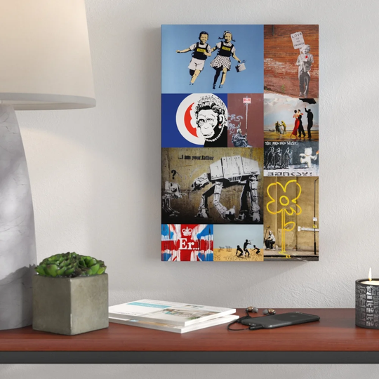 Banksy Colour Collage by Banksy - Wrapped Canvas Graphic Art Print