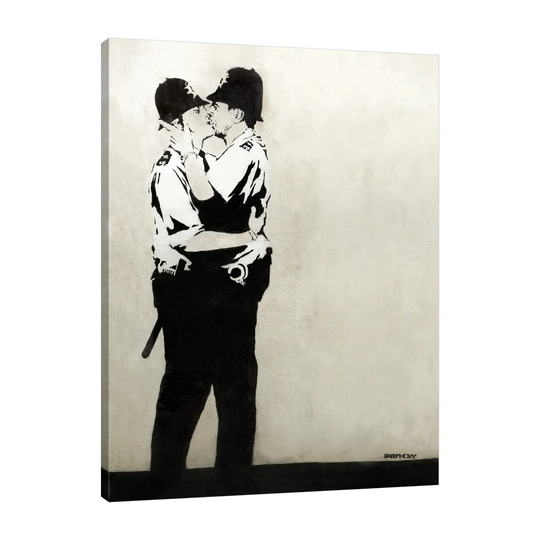 Kissing Cops by Banksy - Wrapped Canvas Graphic Art Print